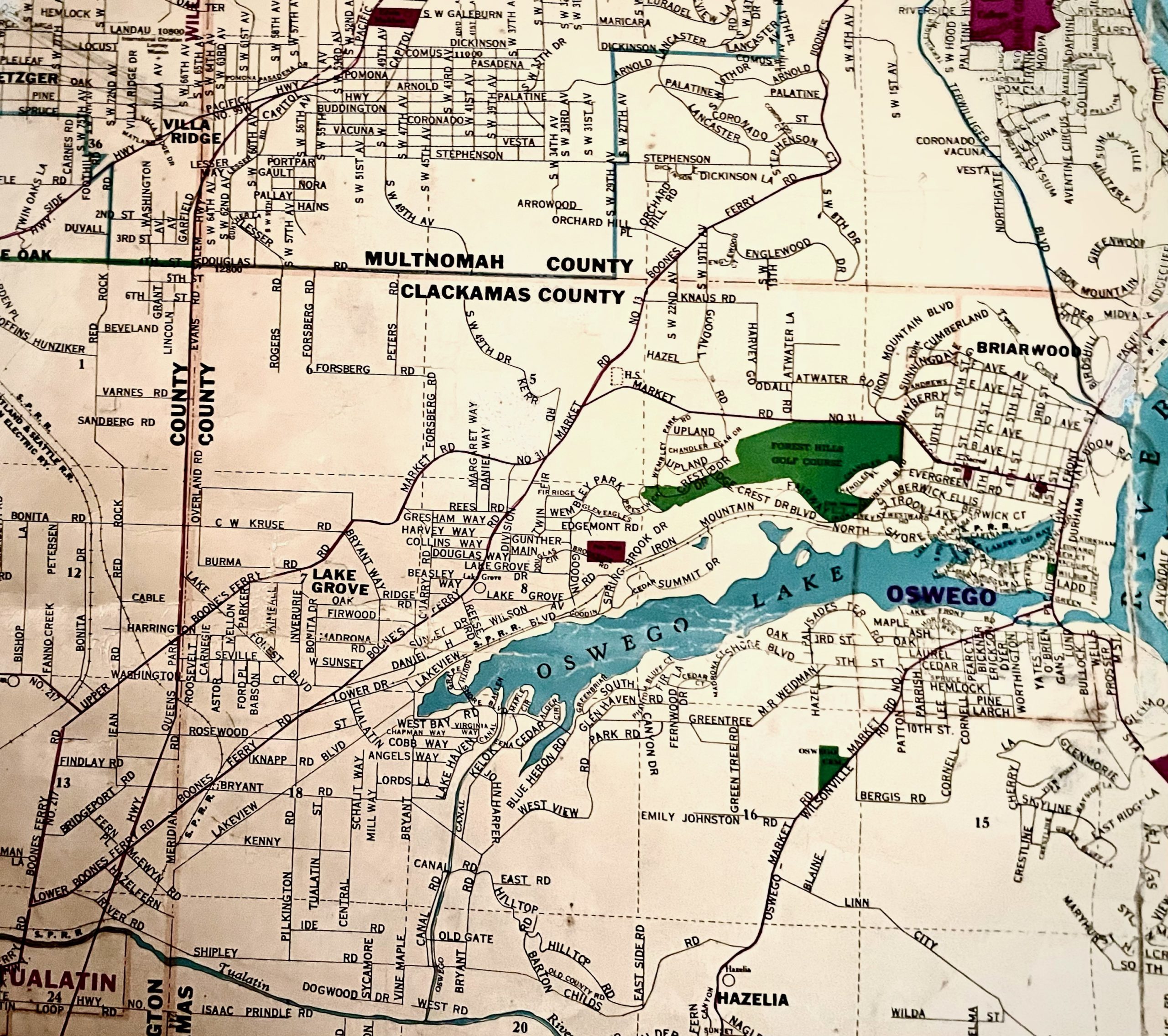 Historic map of Lake Oswego area