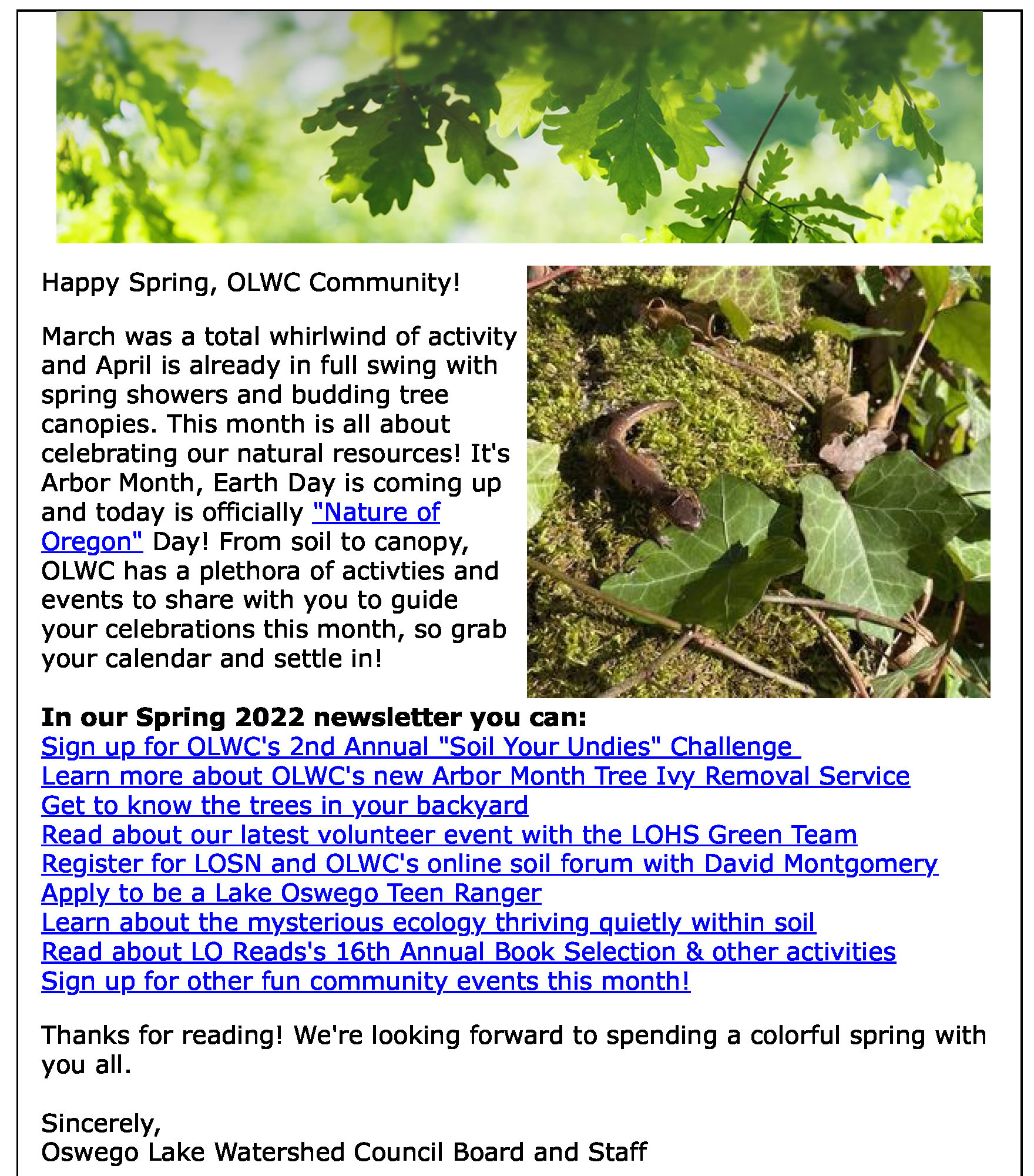 Top of the April 2022 Newsletter