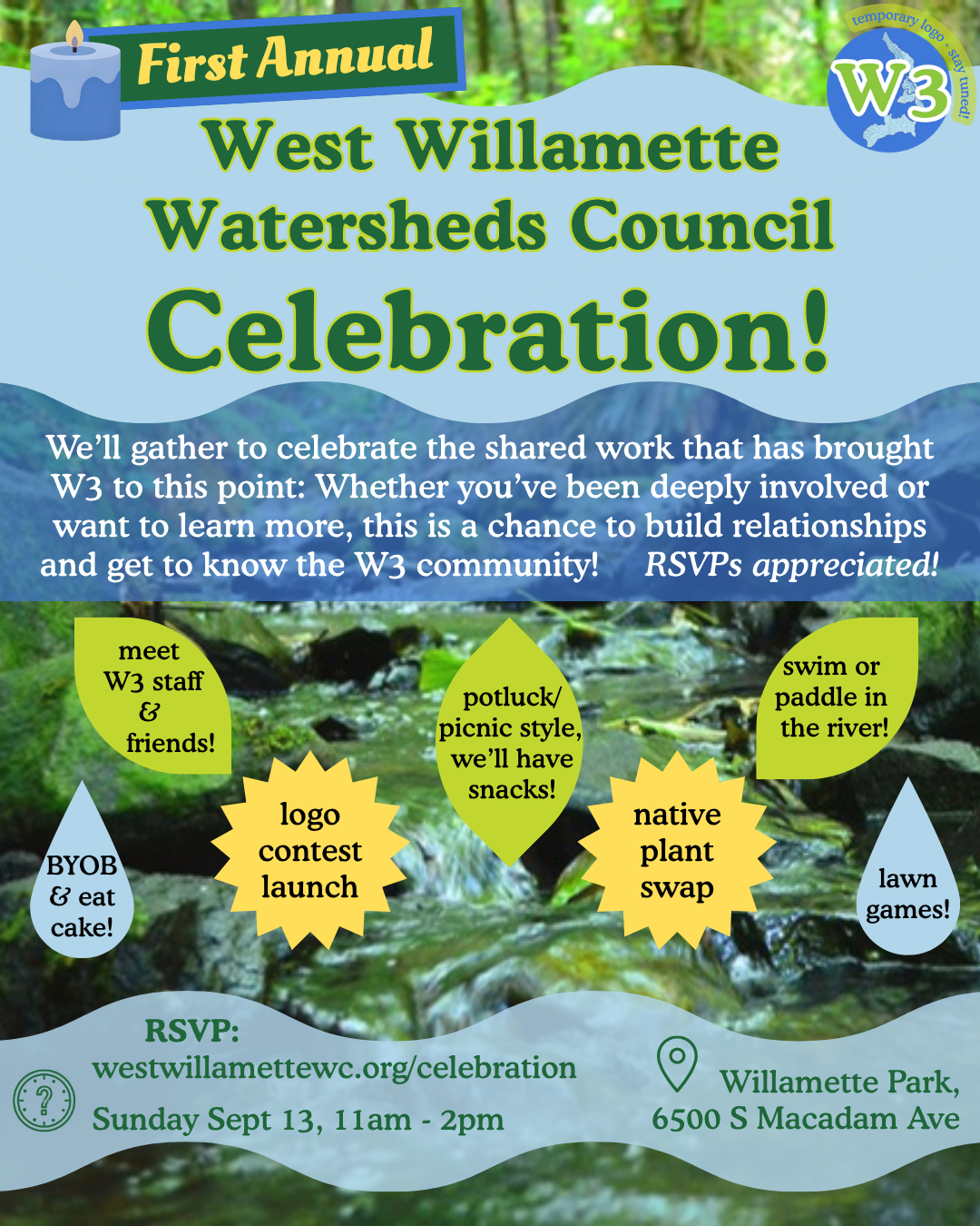 West Willamette Watersheds Council Celebration on Sunday, Sept 13 | 11am - 2pm at Willamette Park!